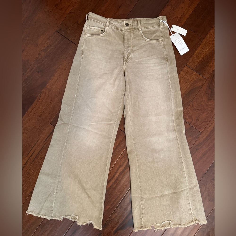 Anthropologie Pilcro Adi - Tan Wide-Leg Frayed Hem Jeans